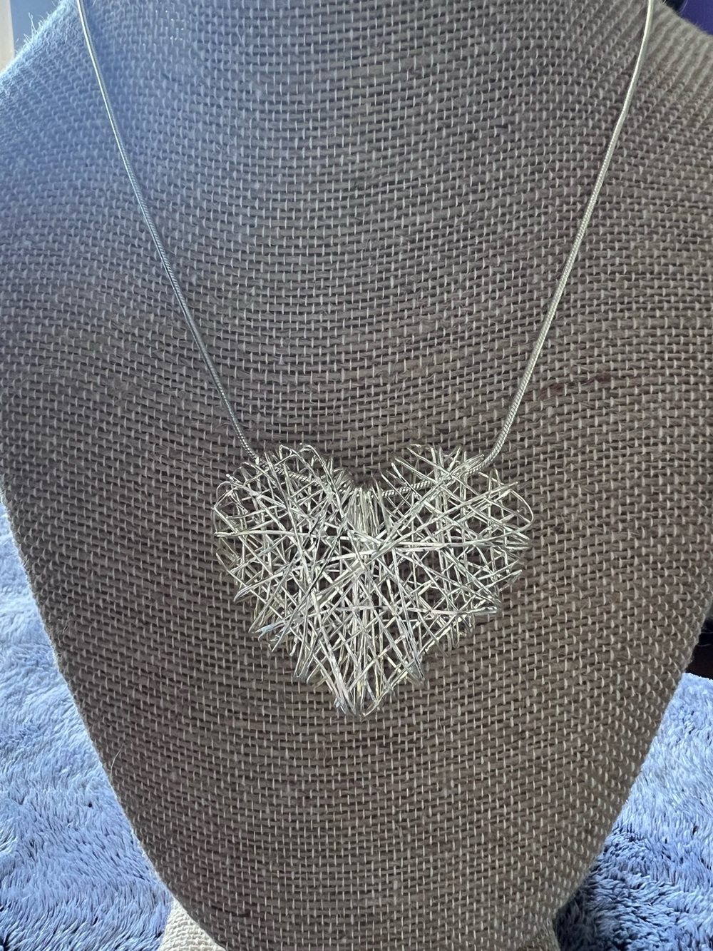 Sterling Silver Italy Vermeil Wire Wrapped Heart Pendant Necklace